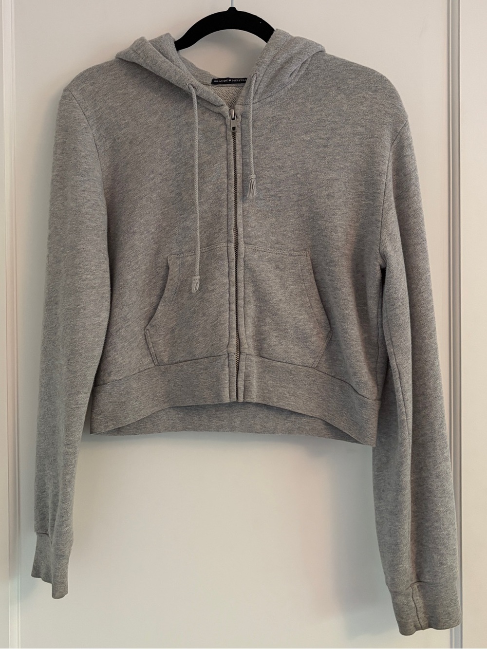 Brandy Melville Gray Cropped Zip-Up Hoodie